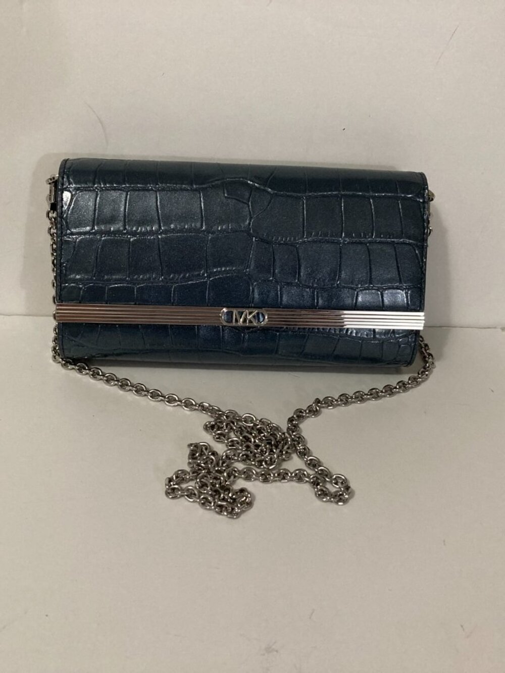 MICHAEL KORS Mona Lg EW Clutch Shoulder Bag Leather Navy